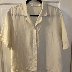 UNIQLO Linen Blend Open Collar Short-Sleeve Shirt - Cream - Size: S